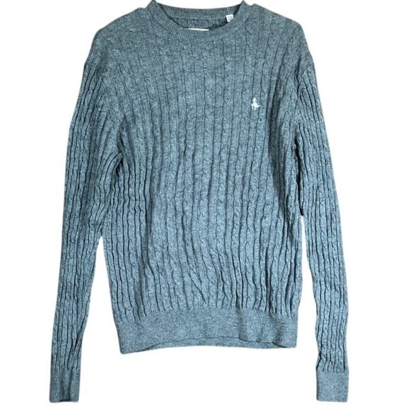 Jack Wills Mens Sweater Gray The Merlow Cable Knit Crew Neck Merino Wool Blend M - Picture 1 of 12